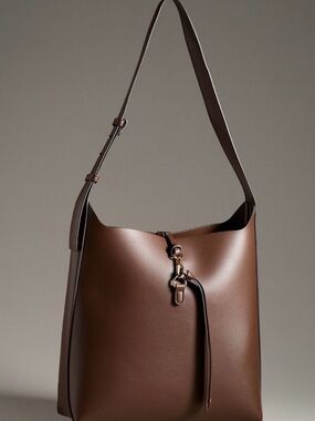 Mali + Lili Buckle Bucket Shoulder Bag in Brown